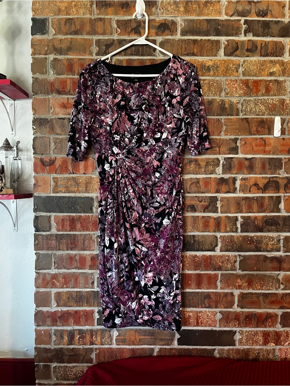 Connected Apparel💗Women’s Purple Black Floral Knee Length Stretch Dress💗Sz 8